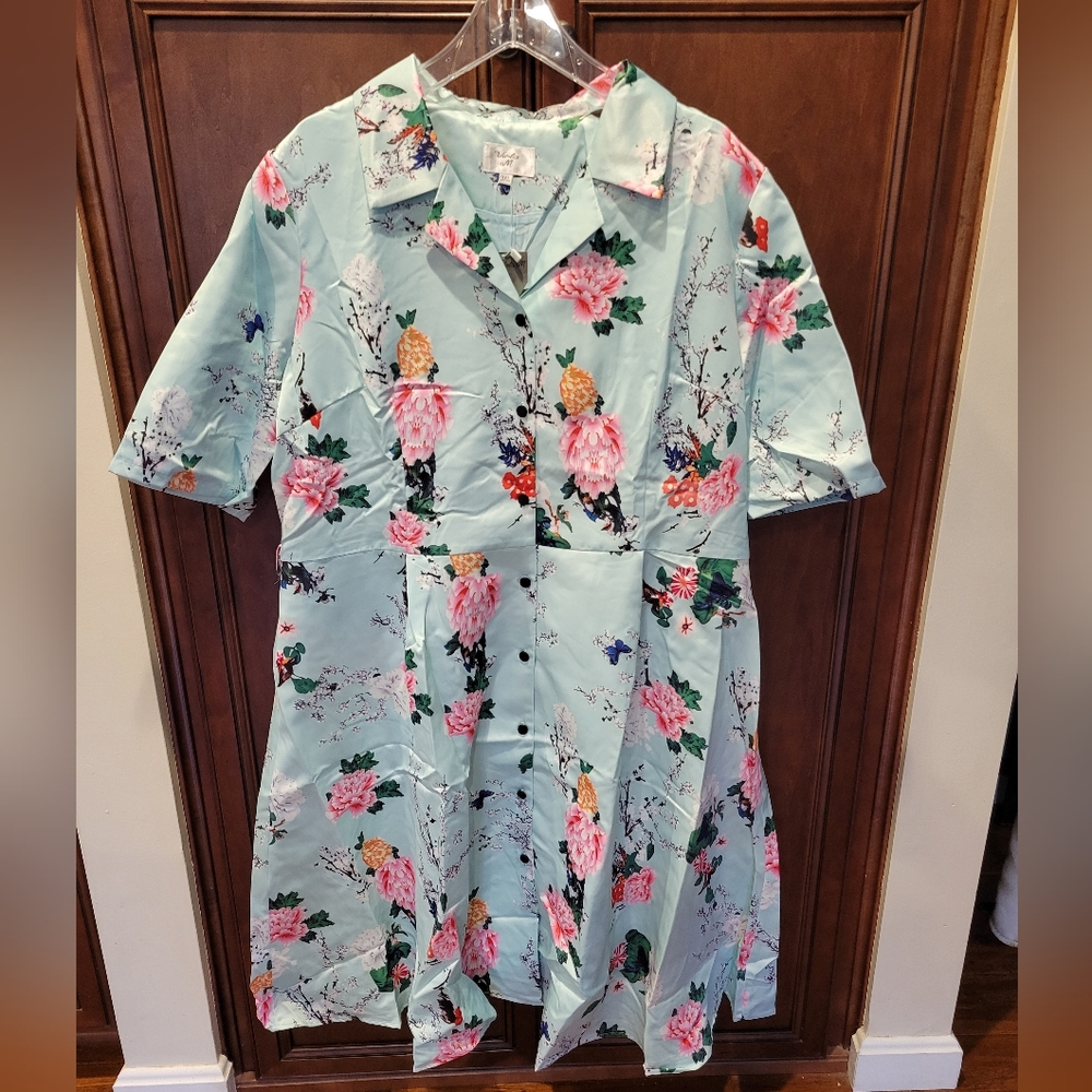 ModCloth Viola M 3X Floral Respectfully Retro Midi Dress In Mint Blossom Blue
